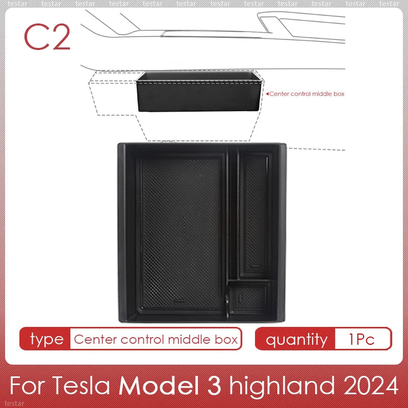 Tesla Model 3 Highland 2024 Center Console Storage Box – Armrest Organizer Accessory for Model 3 Stowing & Tidying