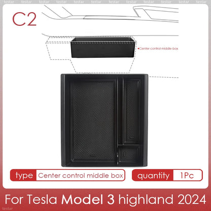Tesla Model 3 Highland 2024 Center Console Storage Box – Armrest Organizer Accessory for Model 3 Stowing & Tidying