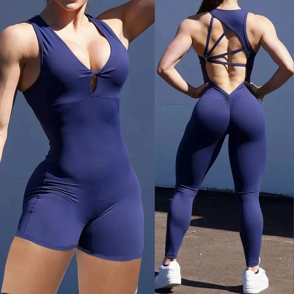 2024 Women’s Gym & Yoga Set – One-Piece Cup Jumpsuit with Long Pants for Workout, Fitness & Activewear