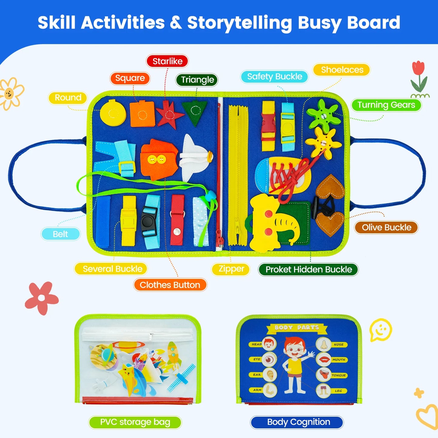 Toddler Felt Montessori Busy Book – Sensory Activity Boards, Fine Motor Skills, Quiet Book Educational Toy for Preschool