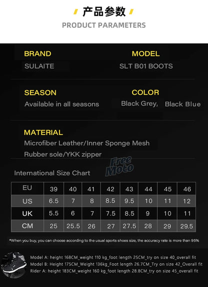 Men’s Motorcycle Boots - Breathable Anti-Fall, Road Racing Rider Shoes with Gear Shift Rubber Sole, Reflective Motorbike Boots