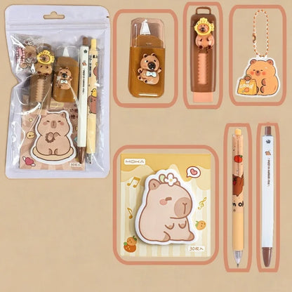 7-Piece Capybara Stationery Set for Students, Cute School Supplies & Gift Pack with Pens and Accessories for Boys & Girls