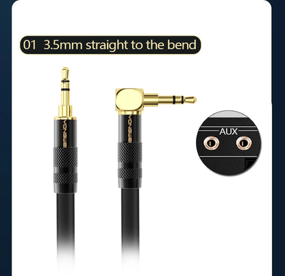 YONGWEI 3.5mm AUX Audio Cable - Straight to Curved Male-to-Male for Car, Mobile Phone, Computer, Speaker and Headset Extension