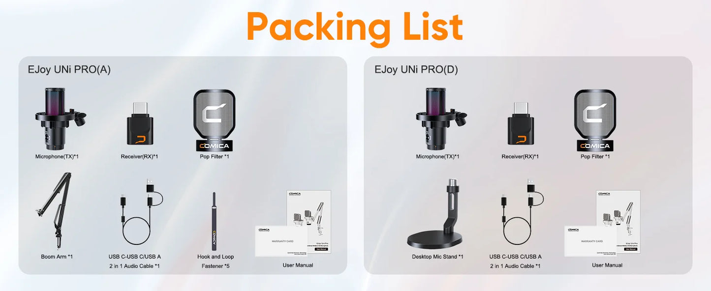 COMICA Uni Pro Wireless USB Gaming Microphone – Noise-Canceling Condenser Mic with RGB Lights for PC, Laptop & Smartphone