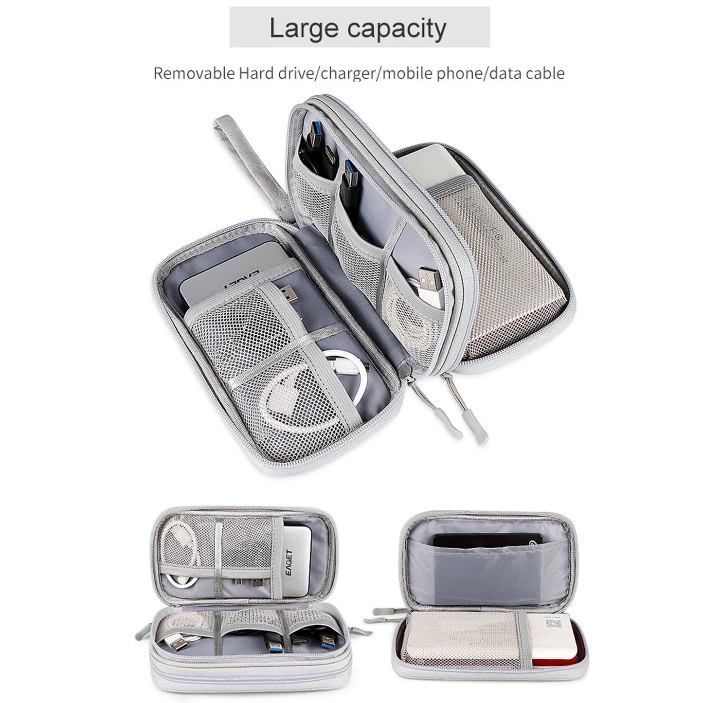 Waterproof Data Cable Storage Bag: Portable Travel Organizer with Double Layers - Carry Case for Cable Cord, USB Charger