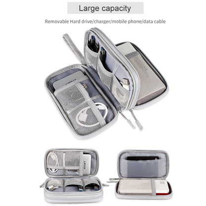 Waterproof Data Cable Storage Bag: Portable Travel Organizer with Double Layers - Carry Case for Cable Cord, USB Charger