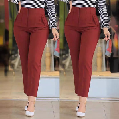Elegant High Waist Cropped Work Pants for Women – Slim Fit Black Office Trousers for Daily & Formal Wear