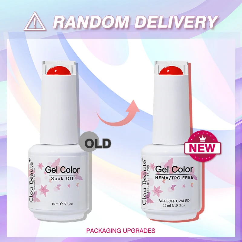 Clou Beaute 15ml Gel Nail Polish Set – Red Black White Green Neon UV Soak-Off Semi-Permanent Nail Varnish Base & Velvet Top Coat