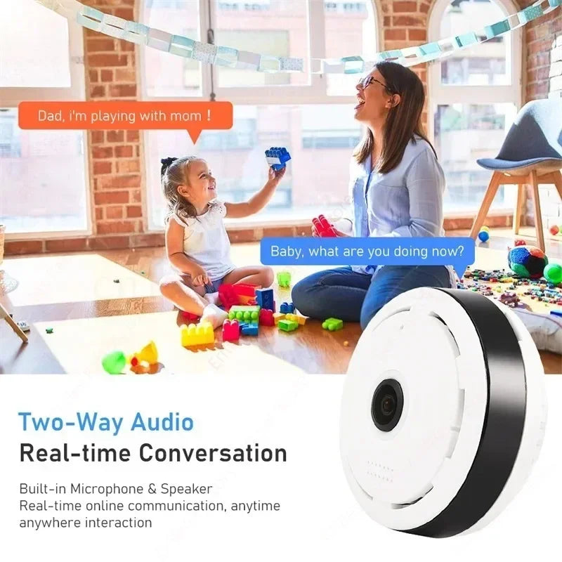 Small WiFi 360° Panoramic Surveillance Camera – 2MP IP Camcorder with Two-Way Audio for Home Security