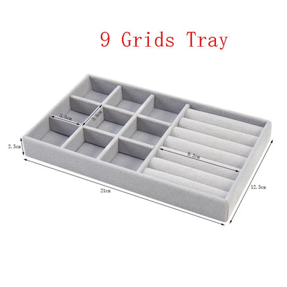 Velvet Jewelry Organizer Tray – Ring, Bracelet & Necklace Storage Box Display Drawer Organizer for Jewelry Showcase & Storage