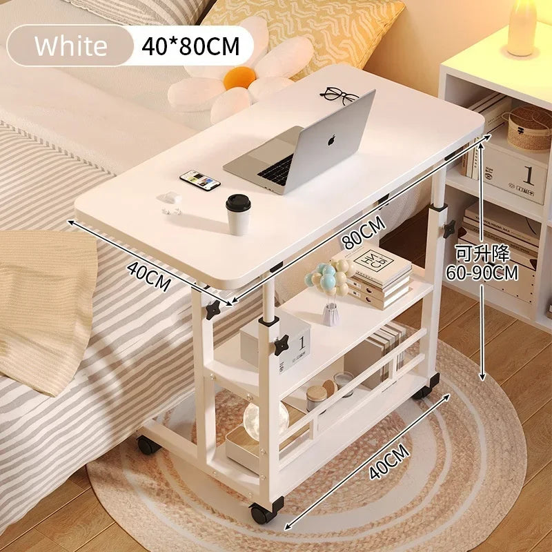 Adjustable Laptop Desk with Wheels - Portable Mobile Computer Table for Bedroom, Office & Study