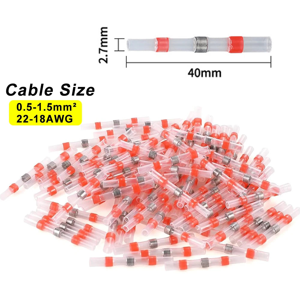 Waterproof Solder Seal Wire Connectors - Heat Shrink Tube Butt Splice Terminals for Secure Electrical Cable Connections