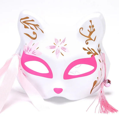 Hand-Painted Fox Mask –  Anime-Inspired Half-Face Cosplay Mask for Raves, Festivals, Masquerade Parties & Costumes