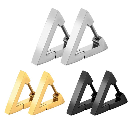 Stainless Steel Triangle Earrings - Unisex Punk Rock Geometric Push-Back Jewelry for Men & Women