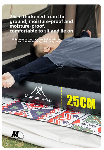 MOUNTAINHIKER 2025 Inflatable Air Mattress – PVC Glamping Sleeping Mat with Built-in Pump for 1-3 Persons