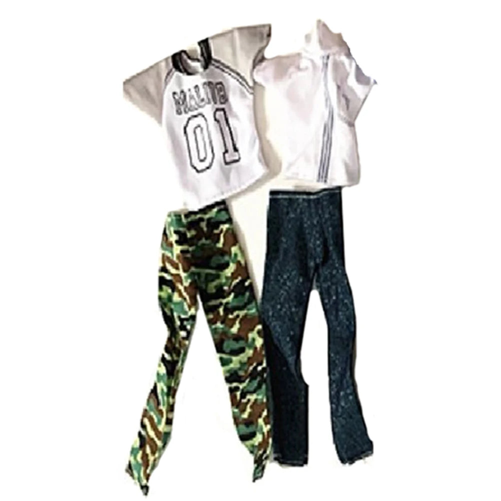 8pcs Ken Doll Clothes Set — Daily Casual Outfit with Top, Jeans & Shoes, Pretend Play Accessory for Kids, Birthday Gift