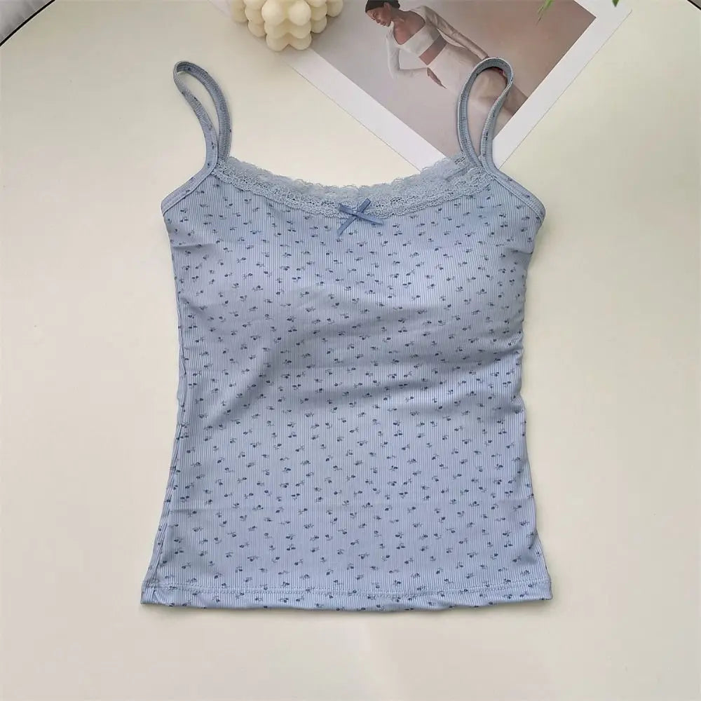 Women’s Y2K Floral Lace Camisole Top – Slim Fit Sexy Sleeveless Tank for Spring 2024