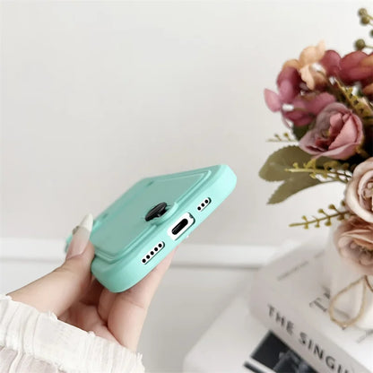 Luxury Silicone Card Holder Wallet Case for iPhone – Shockproof Camera Protection Cover for iPhone 16/15/14/13/12/11 Pro Max, XR, XS, X, 8 & 7 Plus