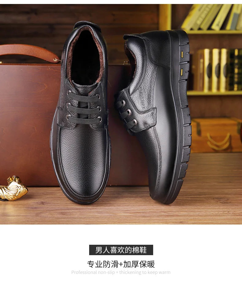 Men's Genuine Leather Casual Shoes - Soft Sole Lace-Up Loafers, Luxury Brand for Middle-Aged & Older Adults, Lightweight Dad Shoes