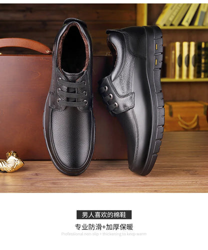 Men's Genuine Leather Casual Shoes - Soft Sole Lace-Up Loafers, Luxury Brand for Middle-Aged & Older Adults, Lightweight Dad Shoes