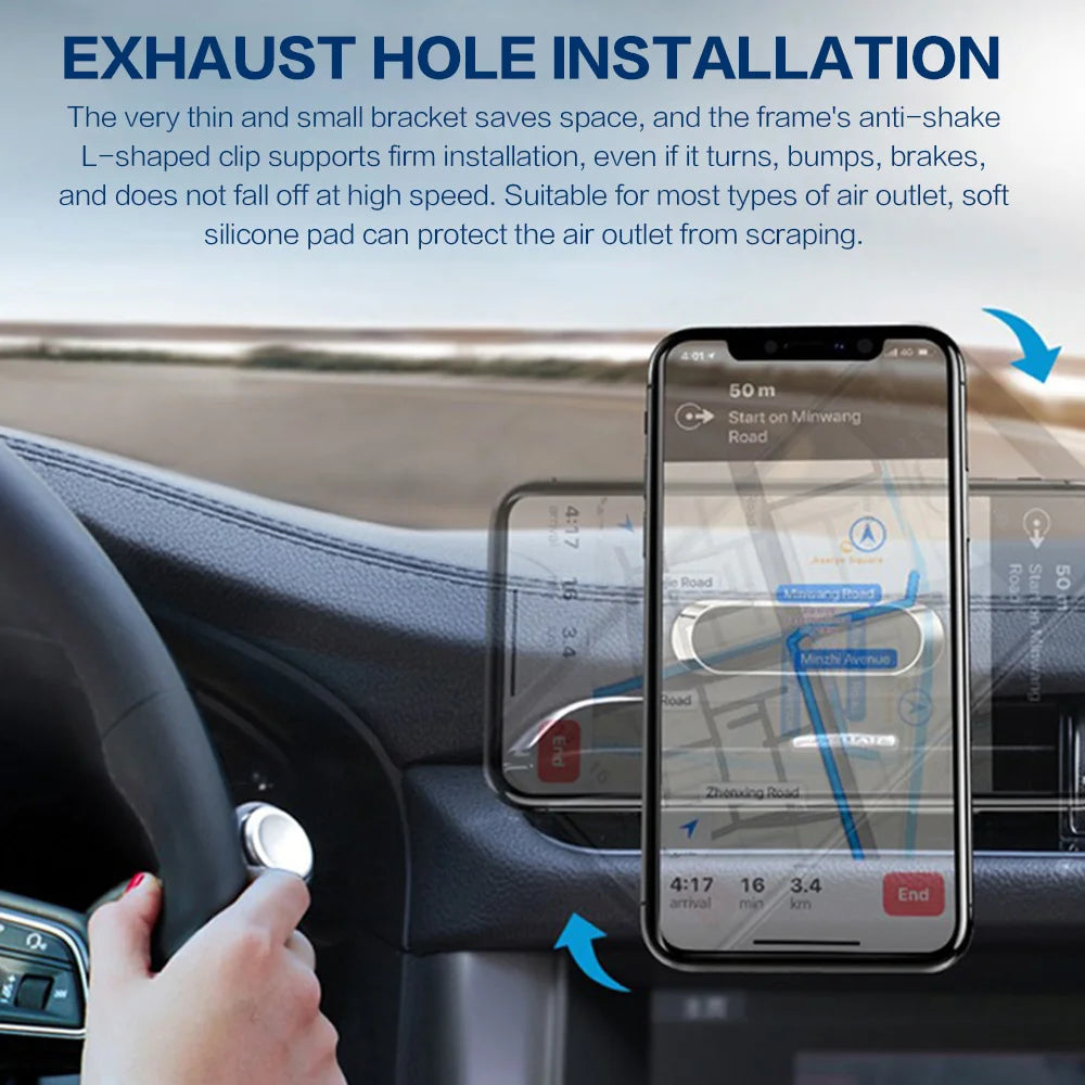 STONEGO 360° Rotating Metal Magnetic Phone Holder – Zinc Alloy Car Mount for Cellphones