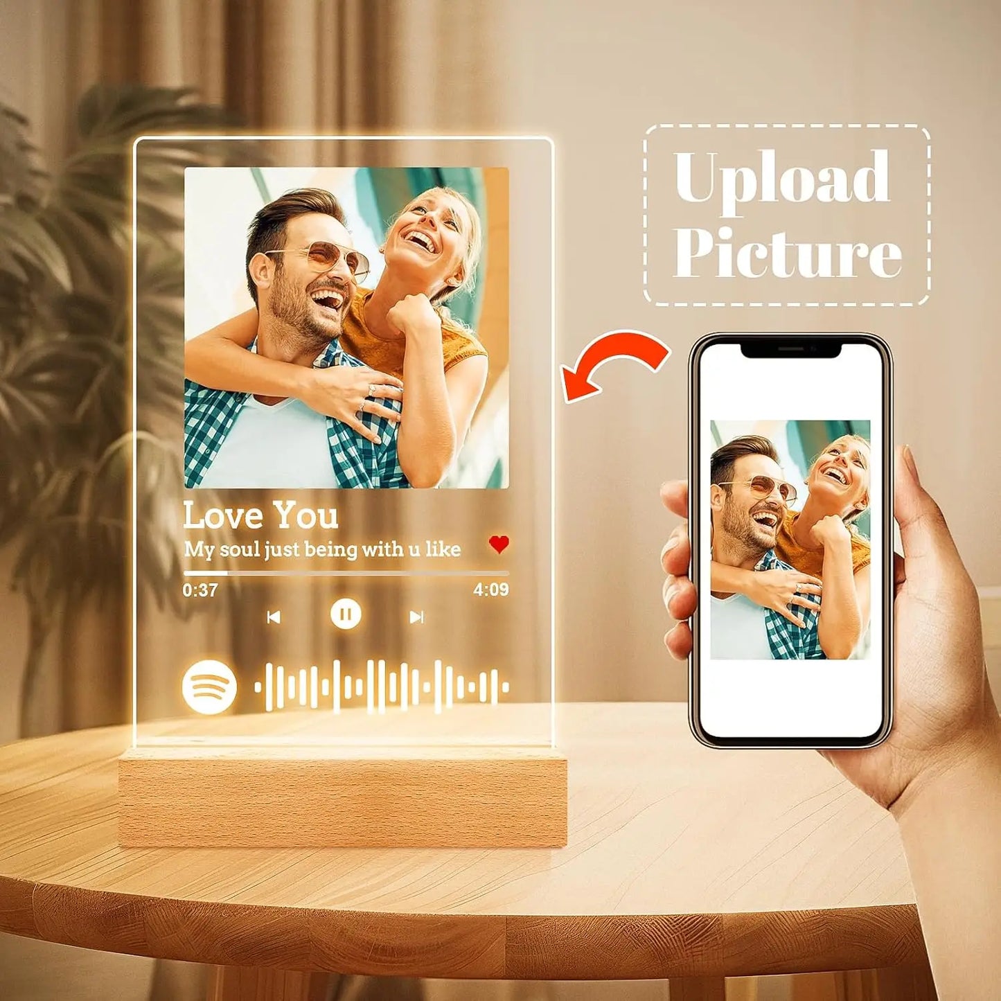 Customized Spotify Music Plaque – Personalized Acrylic Photo Frame Lamp for Anniversary, Birthday & Romantic Gifts