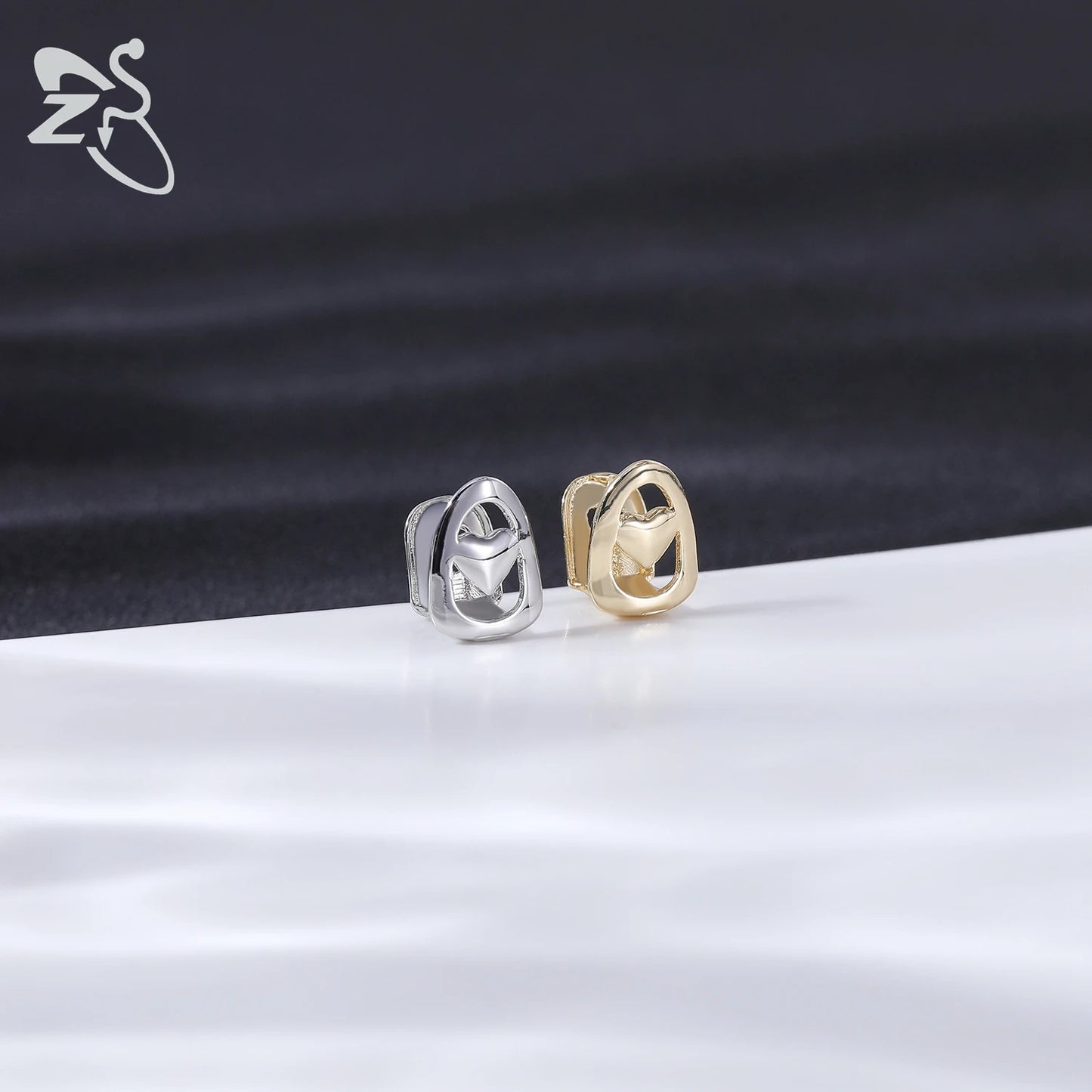 ZS Hip Hop Grillz – Silver/Gold Plated CZ Crystal Cross & Rose Star Tooth Cap, Top & Bottom Set
