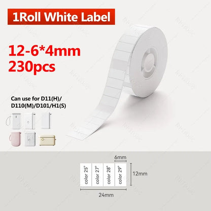 Niimbot D11/D110/D11H/D110M Label Sticker Paper, Self-Adhesive Waterproof Pure White Thermal Printer Labels for Home & Office Use