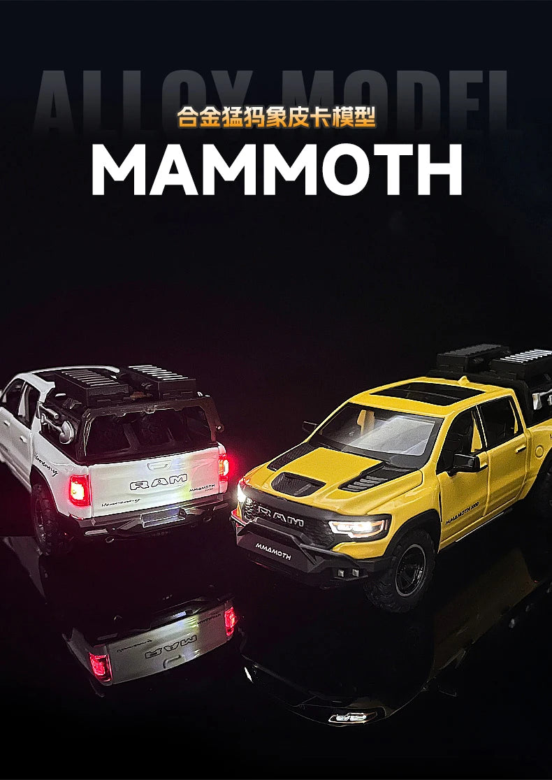 1:32 Dodge RAM 1000 TRX Mammoth Alloy Model Truck — Pull-Back with Sound & Light | Kids’ Collectible Birthday Gift
