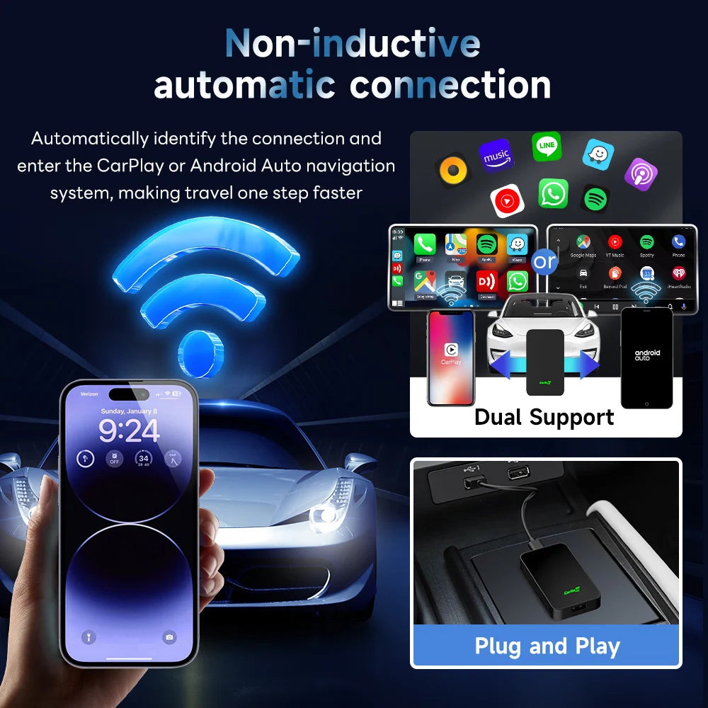 CarlinKit 5.0 Wireless CarPlay and Android Auto Box - Dual-Band 2.4G & 5.8GHz WiFi, Bluetooth, Auto Connect, Plug & Play for Wired AA/CP Cars
