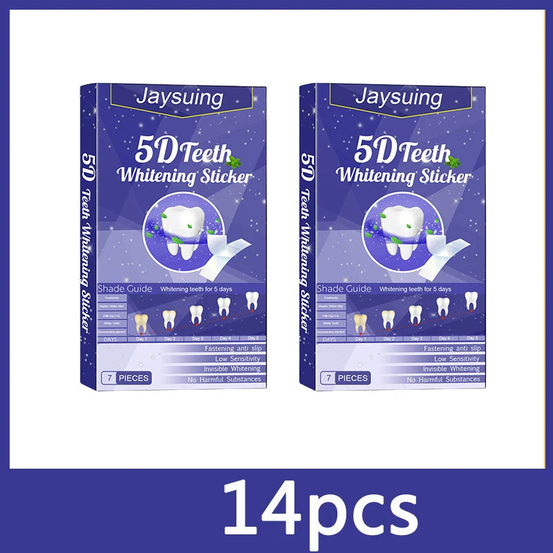 5D Whitening Teeth Stickers – 7/14 Pairs Gel Strips for Stain Removal, Dental Bleaching & Oral Hygiene Care