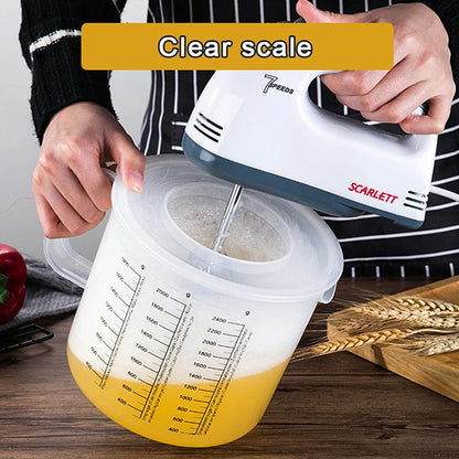 2.5L Large Measuring Cup with Lid - Transparent Plastic Kitchen Mixing & Baking Bowl for Home Use