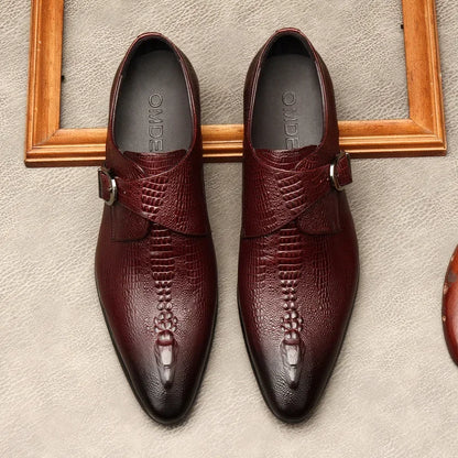 Men’s Genuine Leather Oxford Shoes - Handmade Crocodile Pattern Formal Wedding Business Dress Shoes in Black or Blue