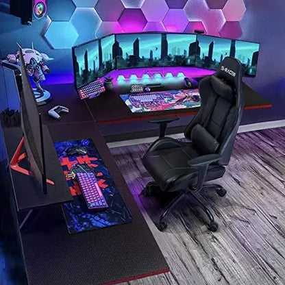 PC Gaming Desk with Large Monitor Riser – L-Shaped Corner Desk, Sturdy Writing Workstation for Office & Computer