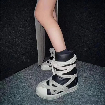 Platform Cross-Tied Sneakers - Unisex Casual Ankle Boots & Flat Shoes Sizes 35-46