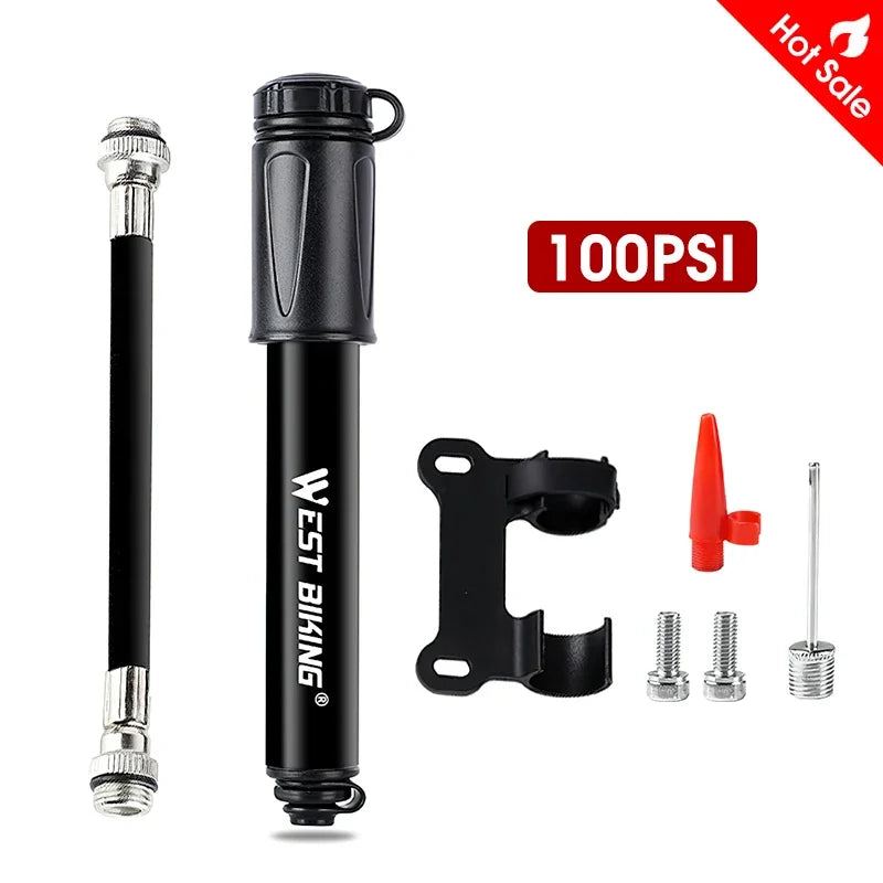 WEST BIKING 130PSI Mini Bike Pump – Portable Aluminum Alloy Hand Air Pump for MTB & Road Cycling, Drop-Proof & Ultralight