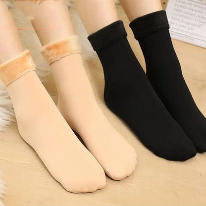 Winter Thermal Wool Socks for Women – Thick Cashmere Velvet Seamless Snow Socks, Black Unisex Warm Socks