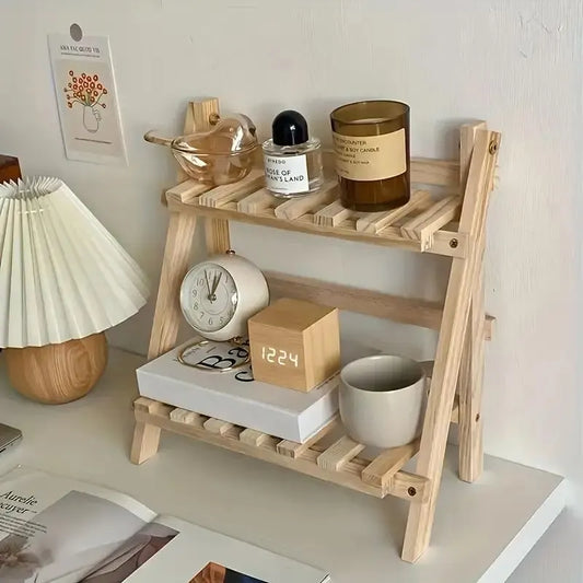 Wooden 2-Tier Storage Shelf | Trapezoidal Desktop Organizer and Display Rack | Office Stationery Storage Solution