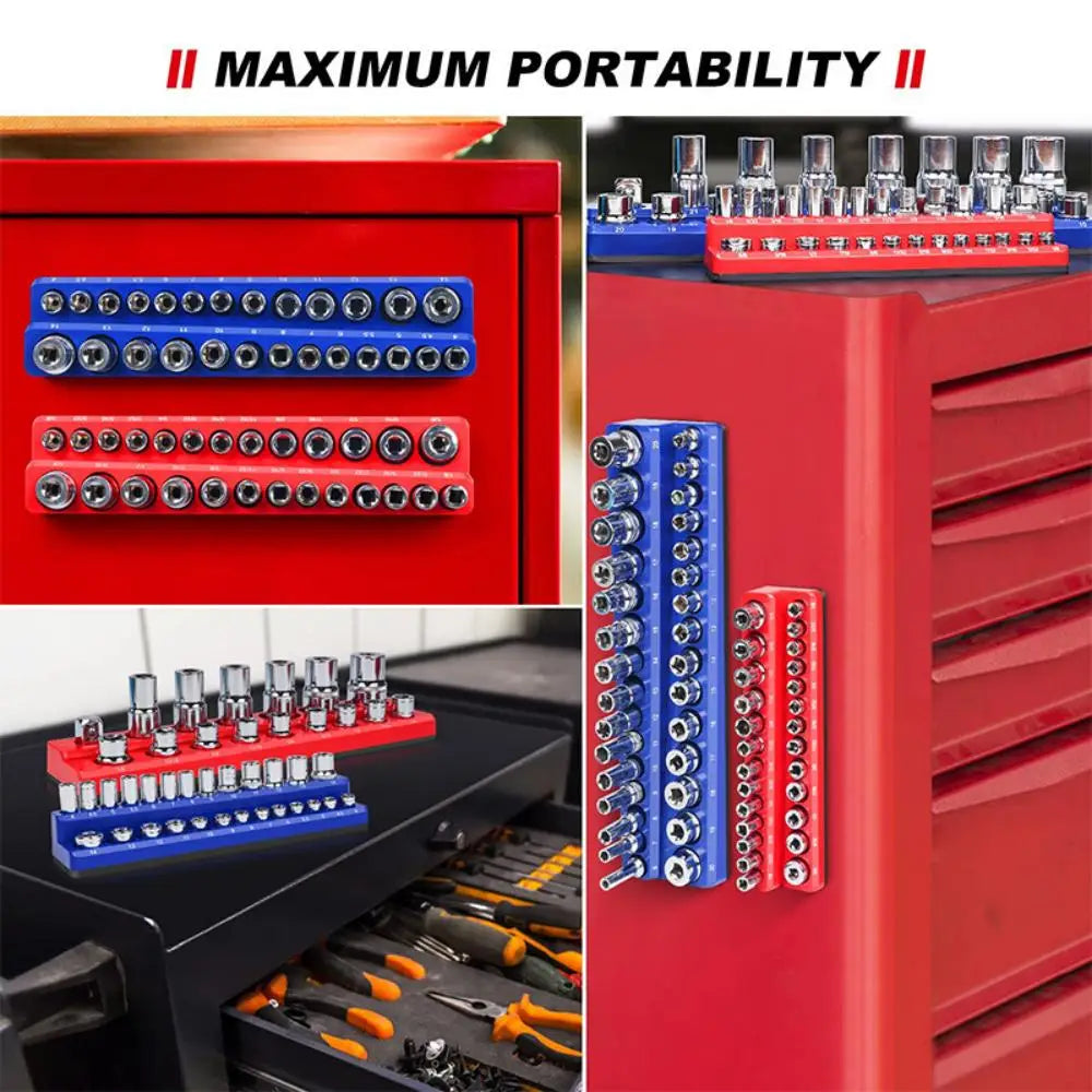 Magnetic Socket Holder Organizer - Metric & SAE Storage Rack for 1/4", 3/8" & 1/2" Drive Sockets