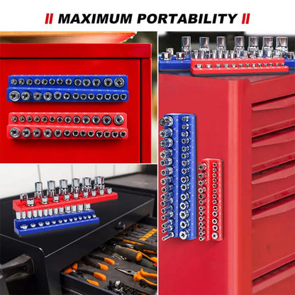 Magnetic Socket Holder Organizer - Metric & SAE Storage Rack for 1/4", 3/8" & 1/2" Drive Sockets
