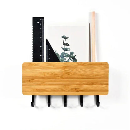 Wall Hanging Bamboo Key Hanger Holder – Rectangle Organizer with Hooks for Keys and Coats – Home Decoration