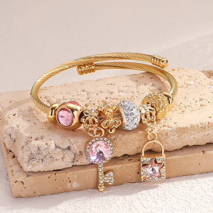 Women's Stainless Steel Pan Family Bracelet – Stylish Multi-Element Accessory for Daily Wear & Gifts