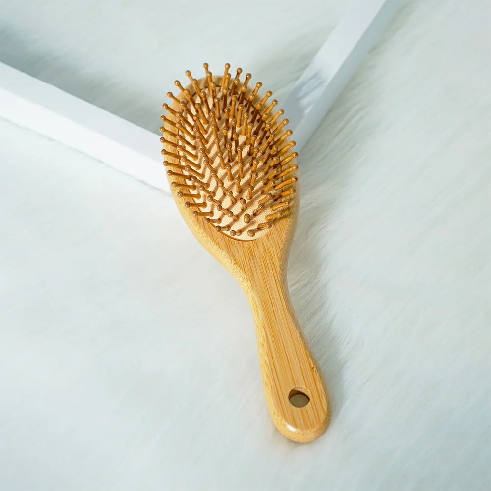 Bamboo Hair Brush with Wide Teeth & Air Bag - Smooth Scalp Massage Comb for Women Hairdressing Styling Tools