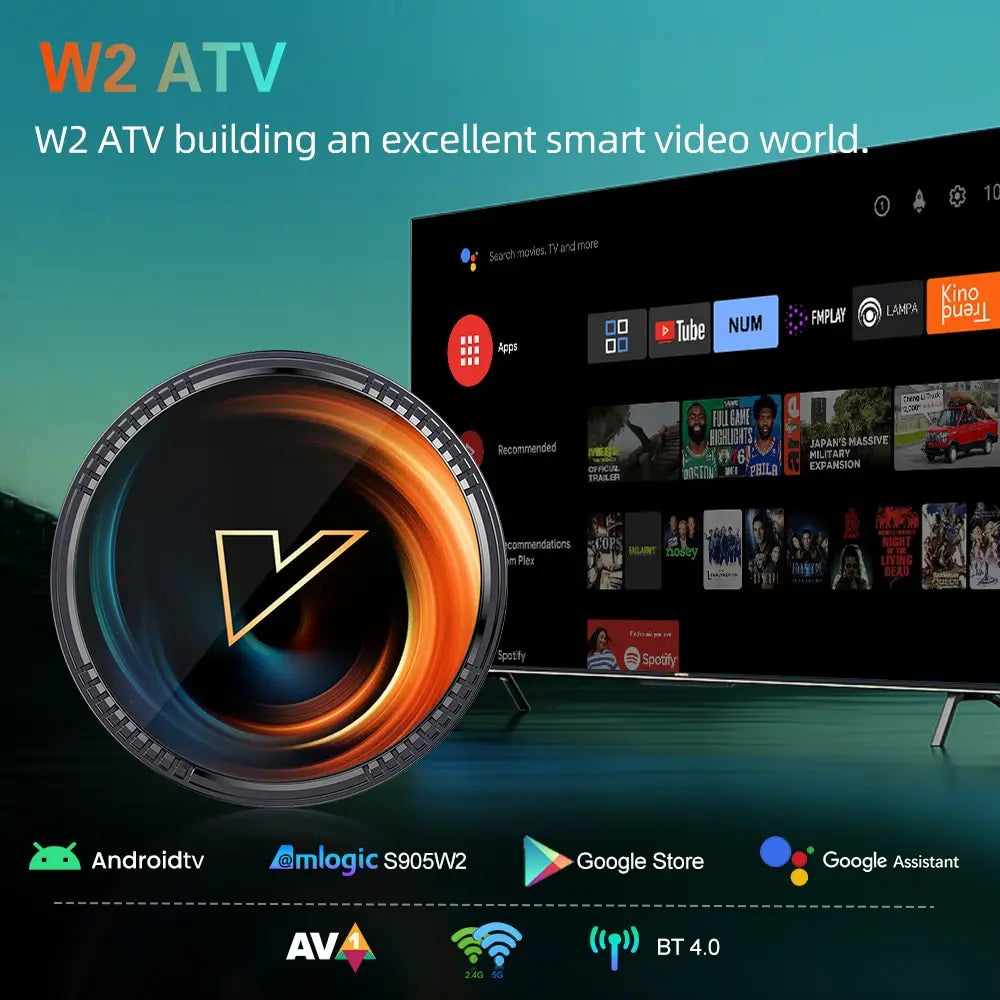 W2 ATV TV Box Android 11 – Amlogic S905W2, 4K AV1 Support, 2.4&5G Wifi, BT, Google Voice Remote, 2GB/16GB, 4GB/32GB, 64GB Smart TV Box