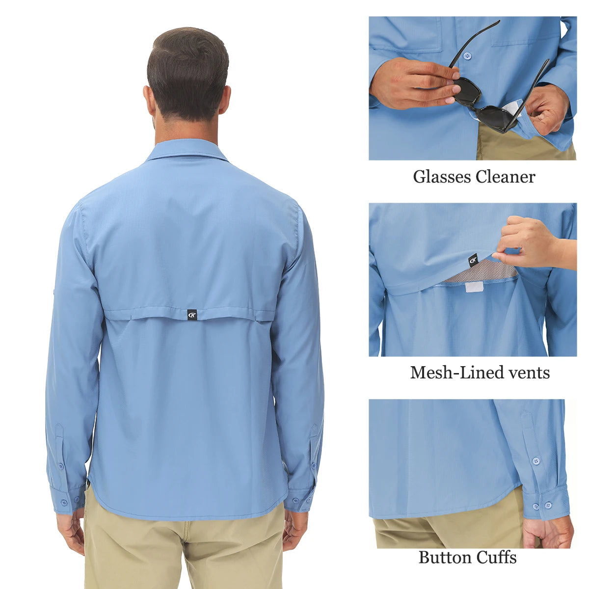 Men's UPF 50+ Long Sleeve Fishing Shirt – Sun Protection Breathable Hiking & Work Shirt with Zipper Pocket