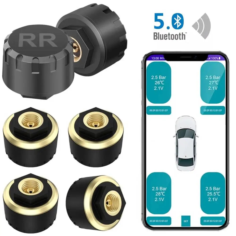 Car TPMS Bluetooth 5.0 Tire Pressure Monitoring System – Motorcycle & Car Tyre Sensor with iOS/Android App Display