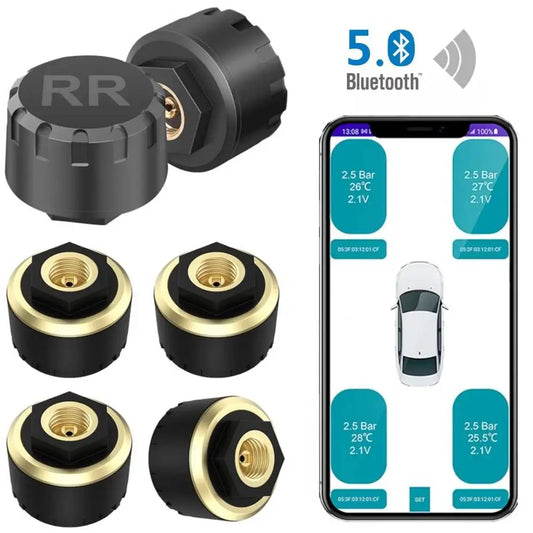 Car TPMS Bluetooth 5.0 Tire Pressure Monitoring System – Motorcycle & Car Tyre Sensor with iOS/Android App Display