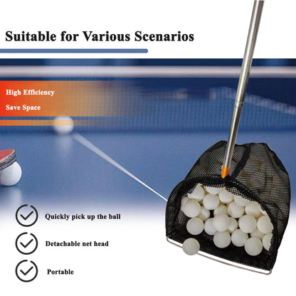Professional Table Tennis Ball Picker with Net – Portable Stainless Steel Telescopic Ball Collecting Tool for Efficient Training and Easy Ball Pickup