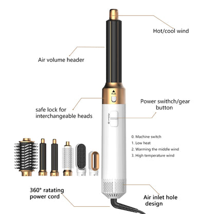 6-in-1 Hair Dryer Brush – Detachable Airflow Comb Curler with Heat Control for Straightening & Smooth Hair Styling