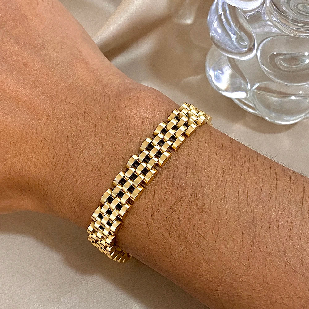 Greatera Five-Layer 10mm Beaded Bracelet – Two-Tone Stainless Steel Watch Chain Bangle Jewelry for Men & Women